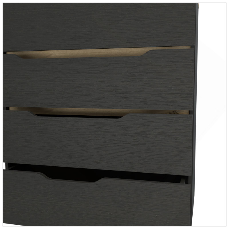 Commode hautbois, plateau supérieur, quatre tiroirs, finition wengé / chêne clair, Chêne clair