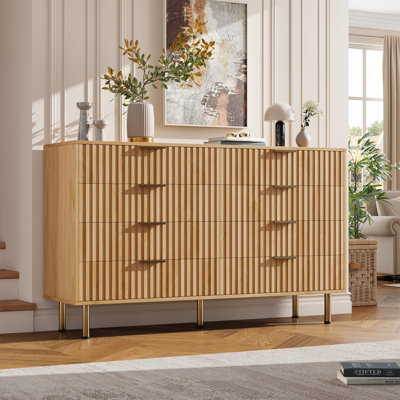 Commode de rangement cannelée moderne à 8 tiroirs avec rangement de 55 po pour le couloir de la chambre à coucher