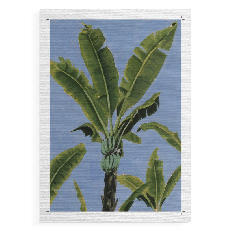Feuilles de bananier sur fond bleu I - impression sur toile seulement - non encadrée, H 60 po x l 40 po