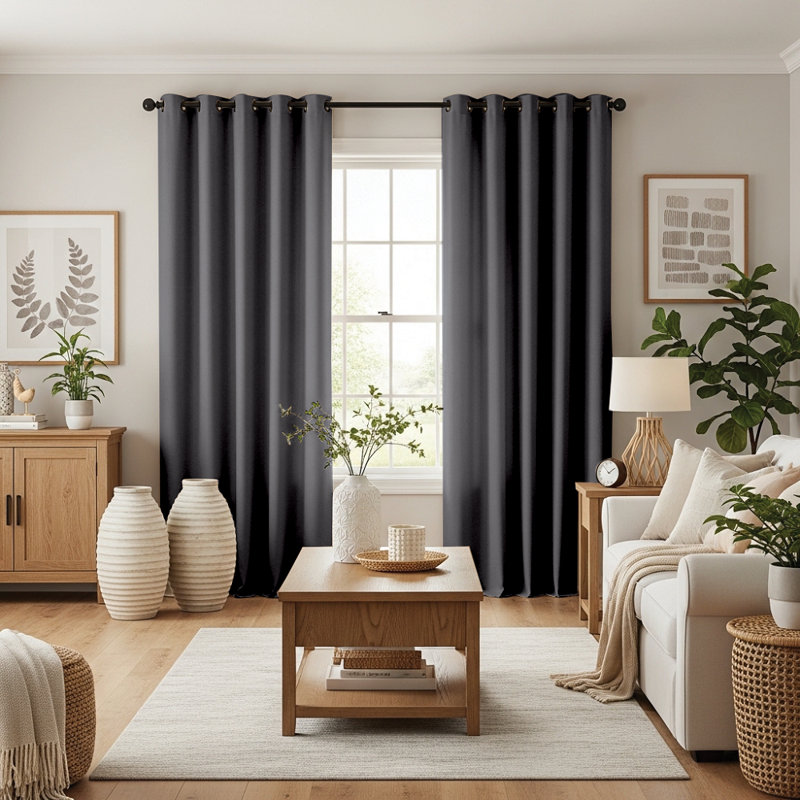 Jeffro Blackout Eyelet Curtains, Pair of Room Darkening Window Panels for Bedroom & Living Room, Grey