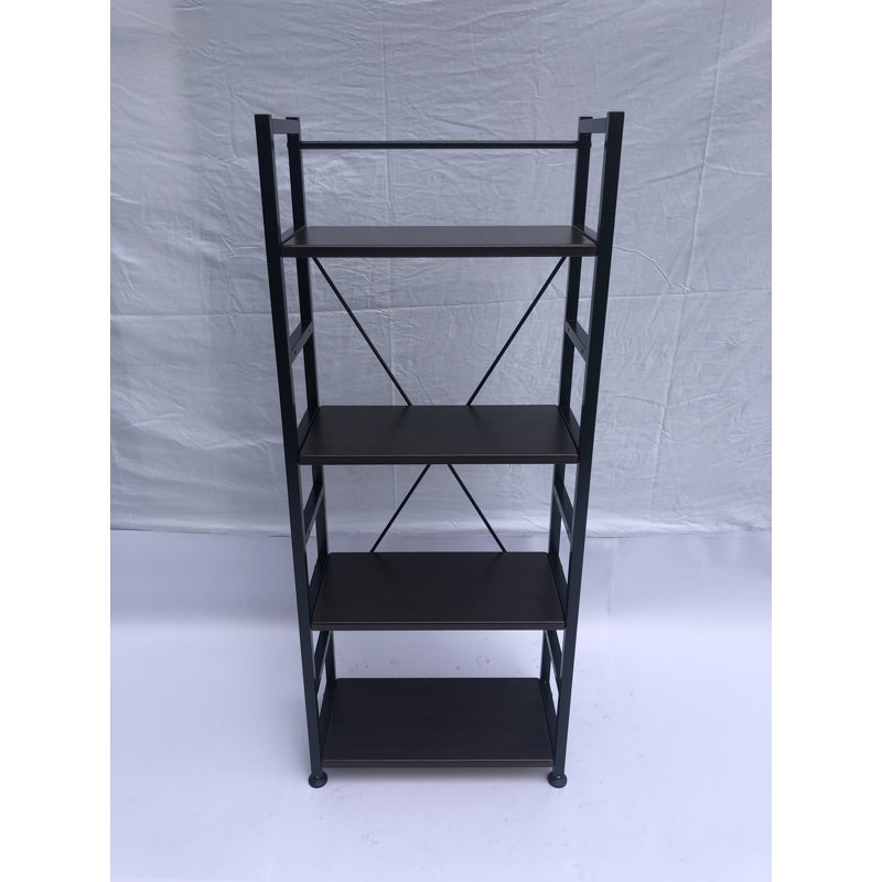 Bibliothèque en métal H 48,5 po x l 19 po, Noir / Noyer