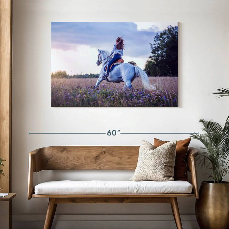 Fille Mehar à cheval, H 30 po x l 45 po