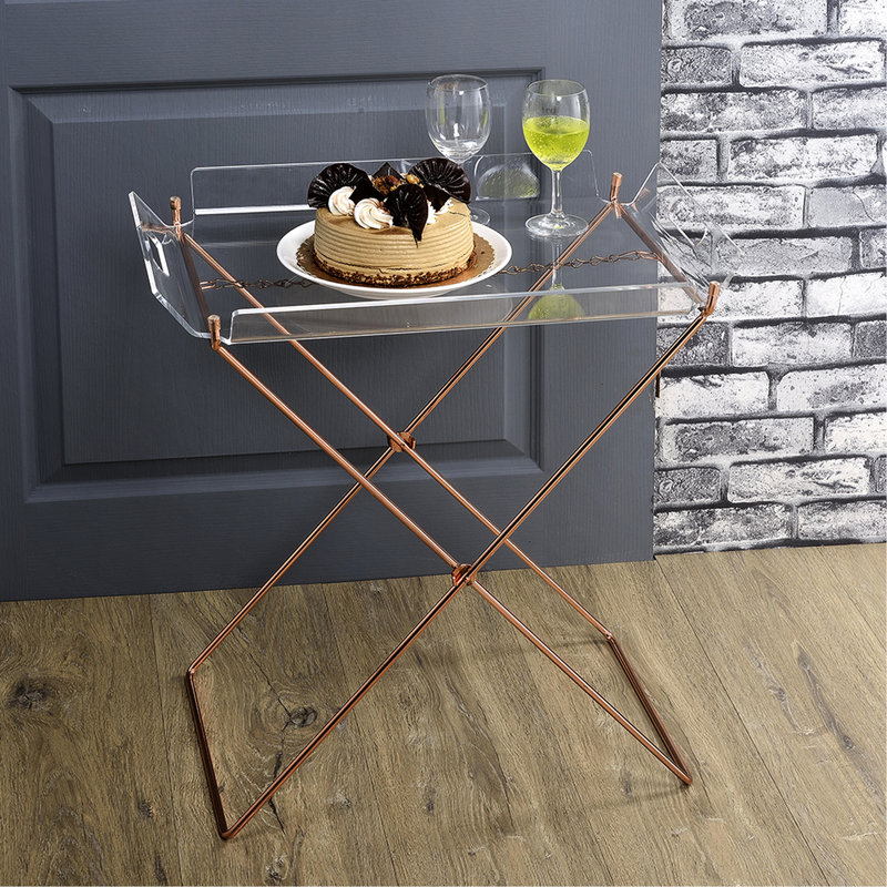 Plateau de table en acrylique avec base en métal transparent et cuivre