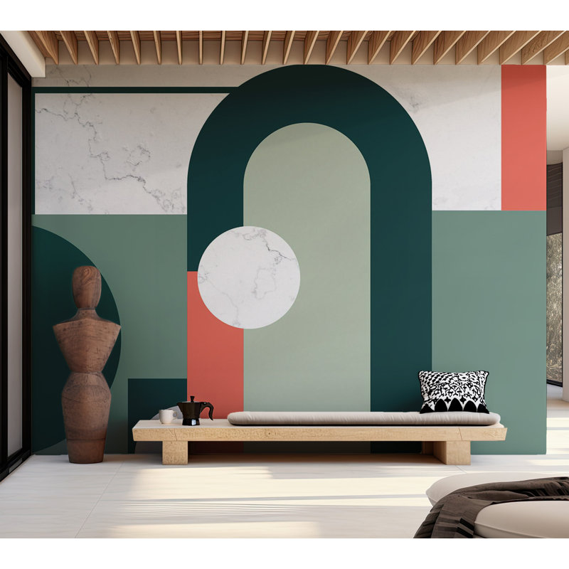 Murale abstraite pelez et collez - Motif géométrique de marbre, L 41 po x l 57 po