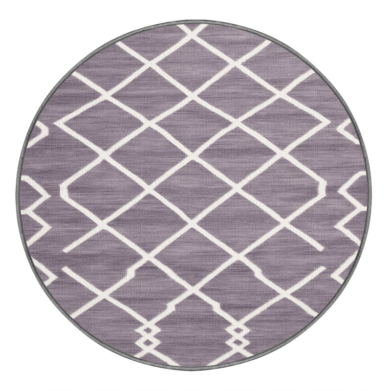 Tapis rose à motif treillis lavable à la machine, Rond 3 pi