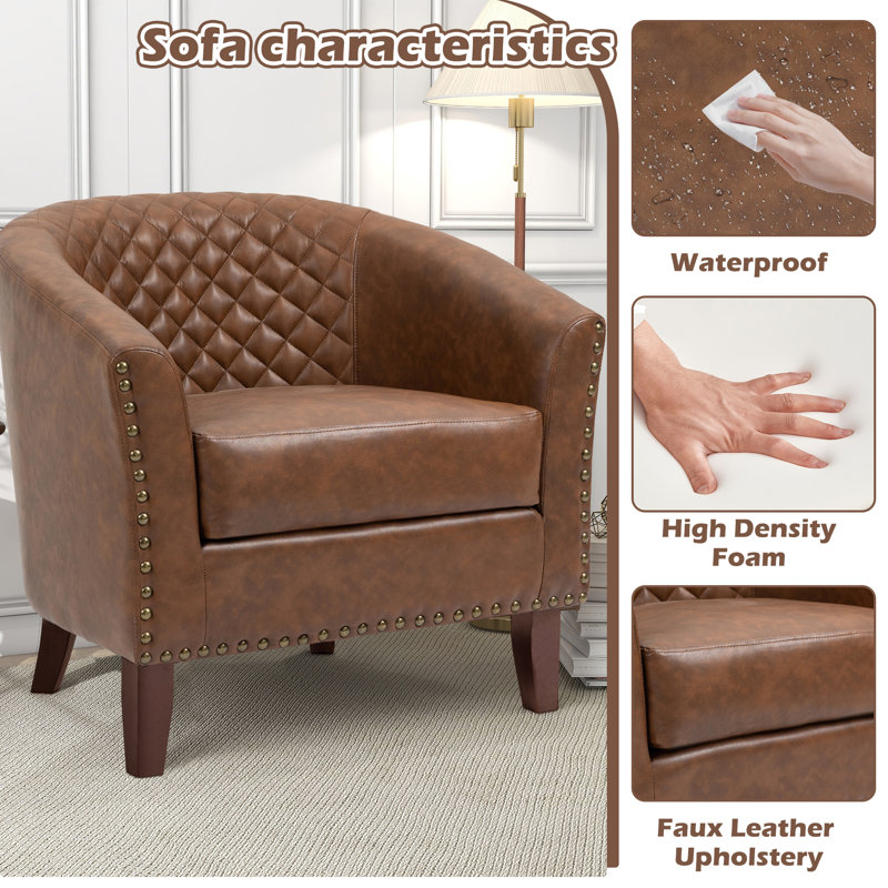 Fauteuil demi-tonneau Edvardas, Similicuir brun