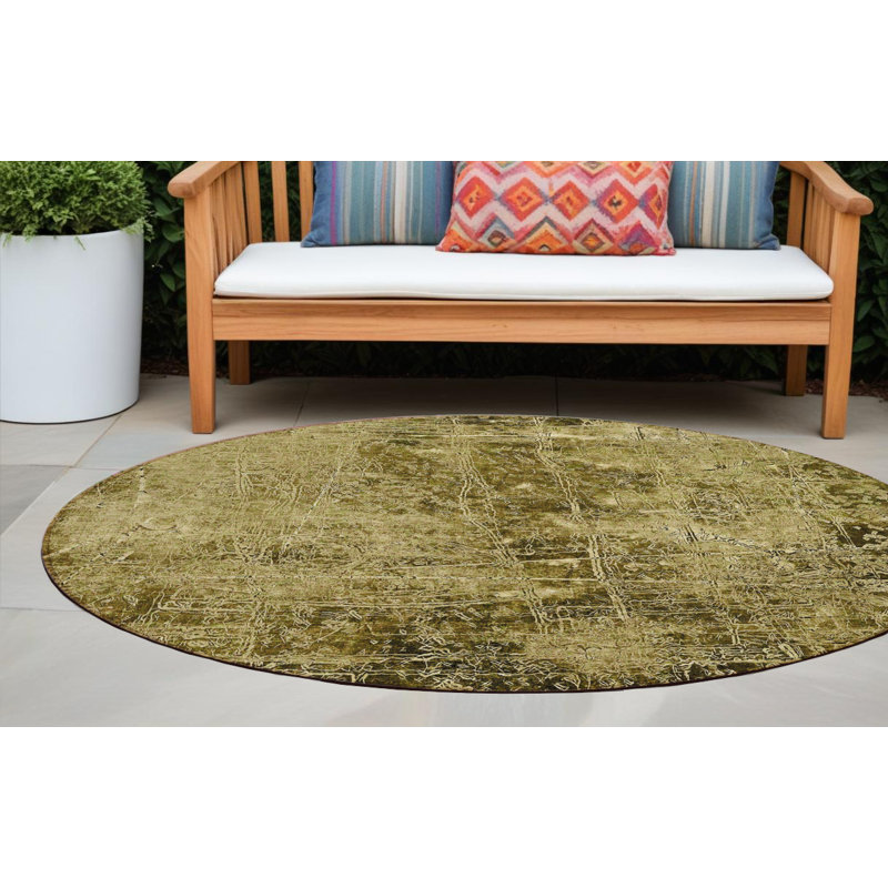 Tapis d'intérieur rond lavable abstrait vert 8 pi HomeRoots