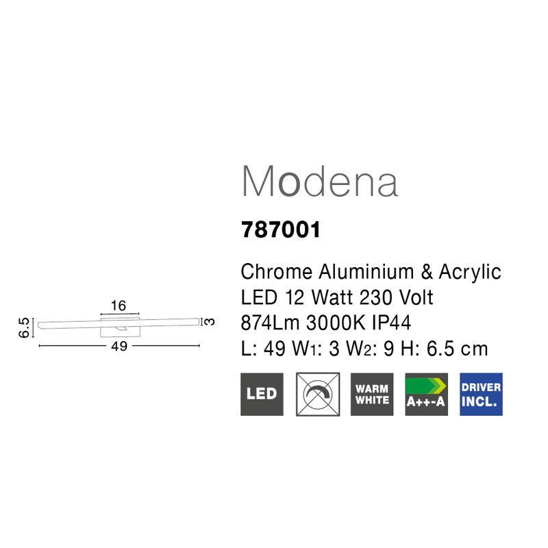 Modena 1 -Light Hardwired LED Wall Mounted Picture Light, 6.5cm H x 49cm W x 9cm D
