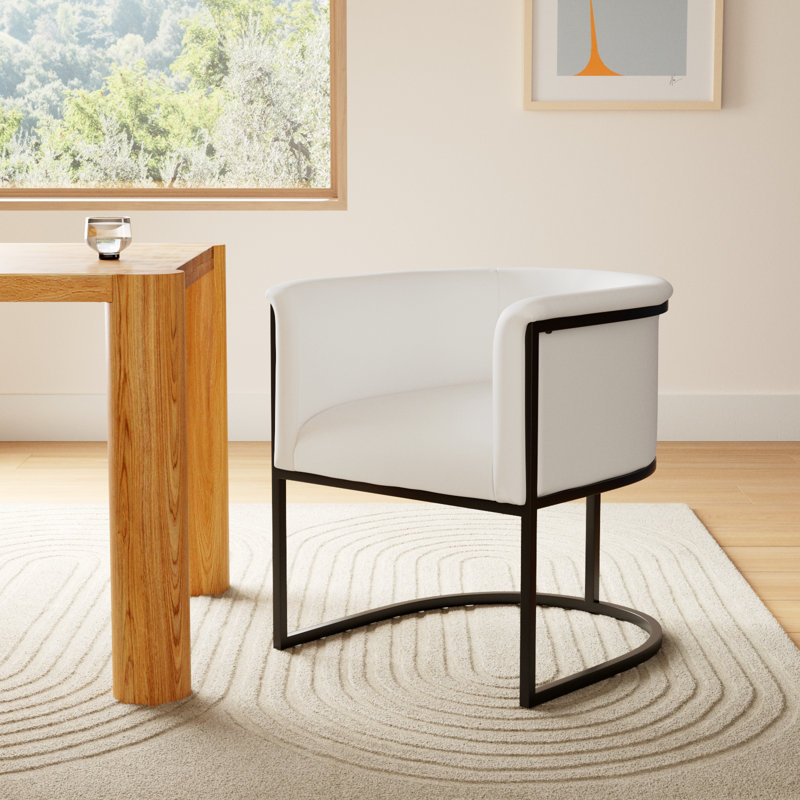 Virgil Faux Leather Upholstered Arm Chair, White, 1