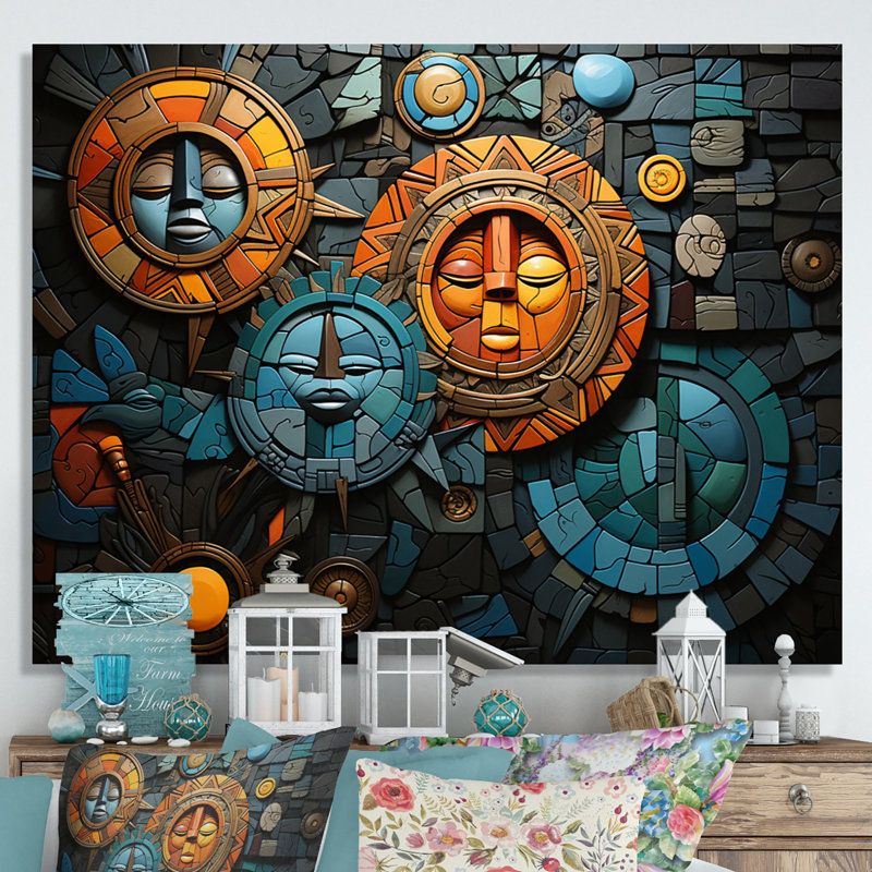 Art africain, mosaïque, 12" H x 20" W, Toile tendue