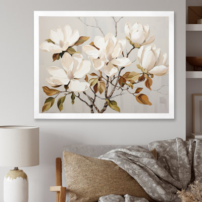 «Magnolias Beauty Blossums III - Magnolias», art mural beige et doré