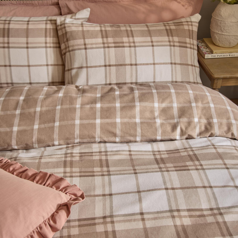 Braemar Check Cotton Chequered Duvet Cover Set, Super King Bed(260x220cm)Duvet Cover+2Pillowcases, Pink; Green Chequered