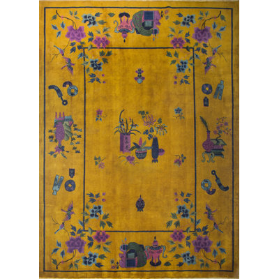 Tapis art déco chinois jaune doré