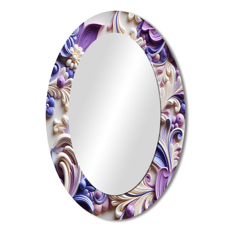 Richar Purple Lavender Persian Paisleys - Paisley  Large Wall Mirror, Purple Decorative Mirror, Printed Metal Art, Oval