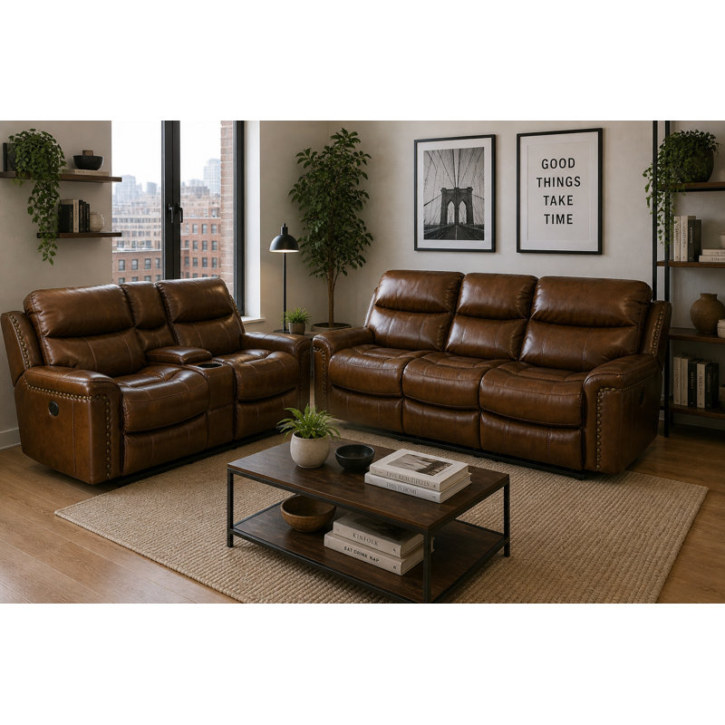  2 Piece Genuine Leather Reclining Living Room Set