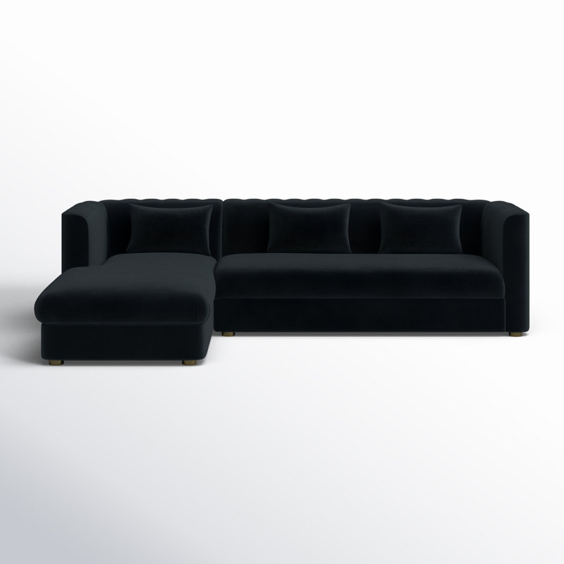 Tov Furniture Callie Black Velvet Sectional - LAF, Black Velvet, Left Hand Facing