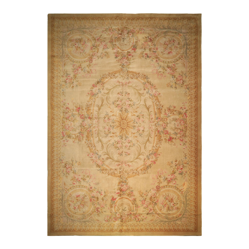 11'9''x17'10'' Hand Knotted Wool Beige Floral Plush Pile Asmara Medallion Rug