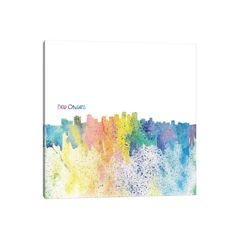 New Orleans Skyline Silhouette Impressionistic Splash 1 Piece Wrapped Canvas Painting, 30.48 cm H x 30.48 cm W