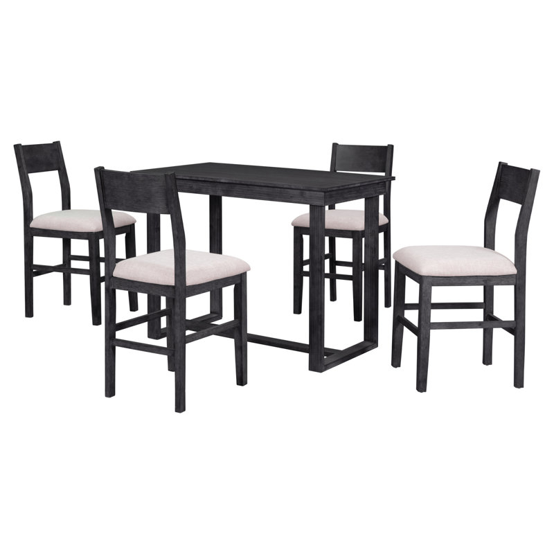 Farmhouse Counter Height 5-Piece Dining Table Set, Gray, Beige/Black