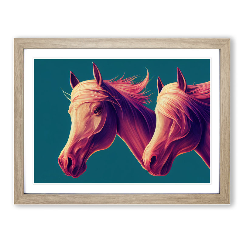 Dashing Horses - Framed Print, 34cm H x 46cm W x 2cm D, Oak