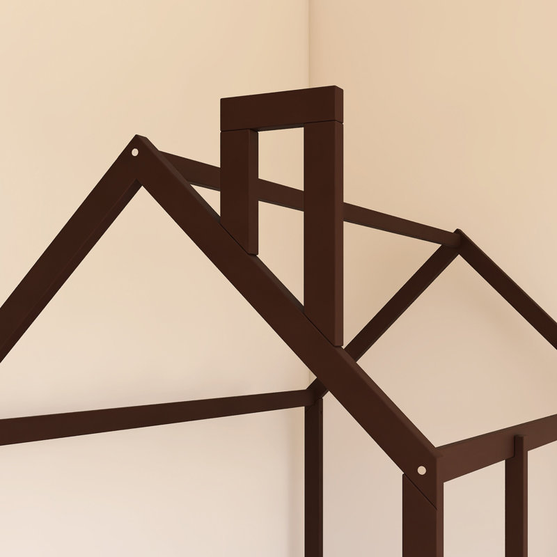 Wood Bed House Bed Frame With Fence, Espresso , Twin