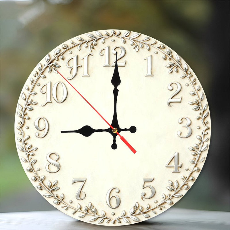 Horloge murale ronde en bois 10 po, mouvement à quartz silencieux, imprimé UV, à piles, Warm Cream White