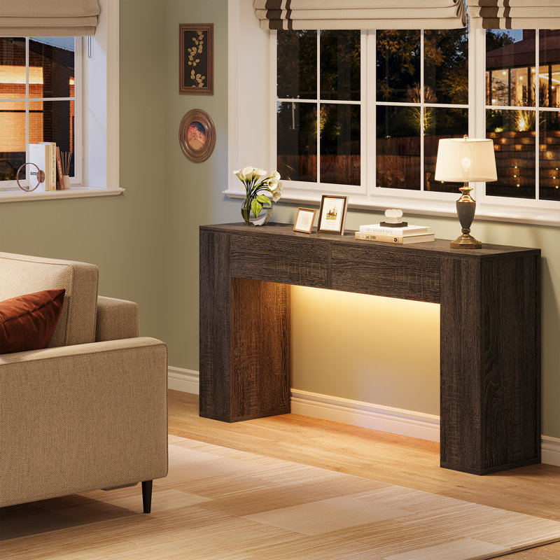 Diyanna 55.12'' Console Table with 2 Drawers & LED Light, Grey