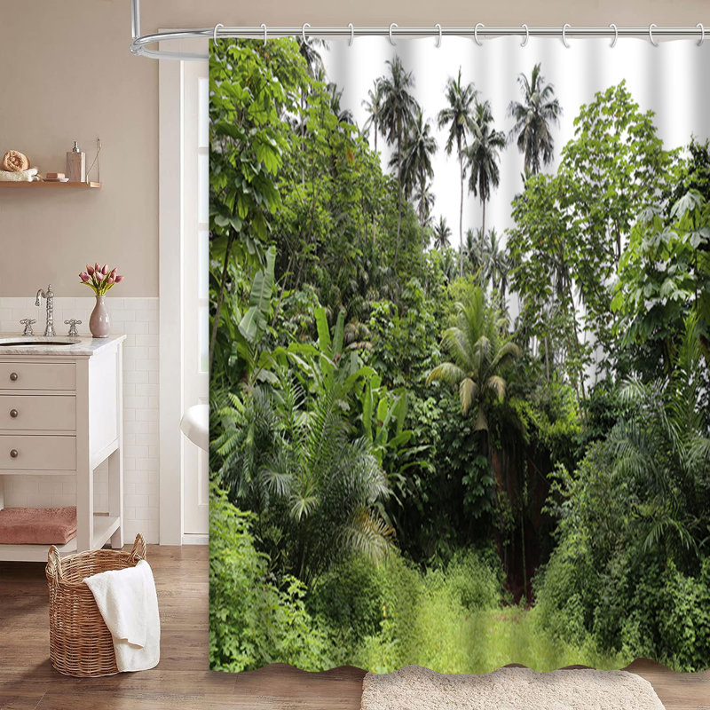 Rideau de douche à 12 crochets Tropical Forest Island, 72" L x 72" W