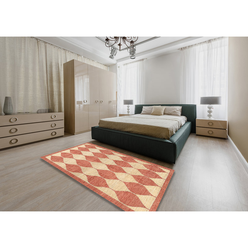 Tapis contemporain rouge / beige, Rectangle 5 pi x 7 pi