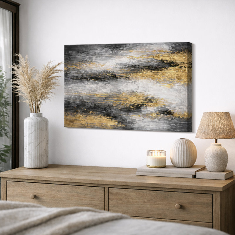 Œuvre abstraite, composition de flux de marbre doré noir, photos de salon moderne, impression sur toile encadrée