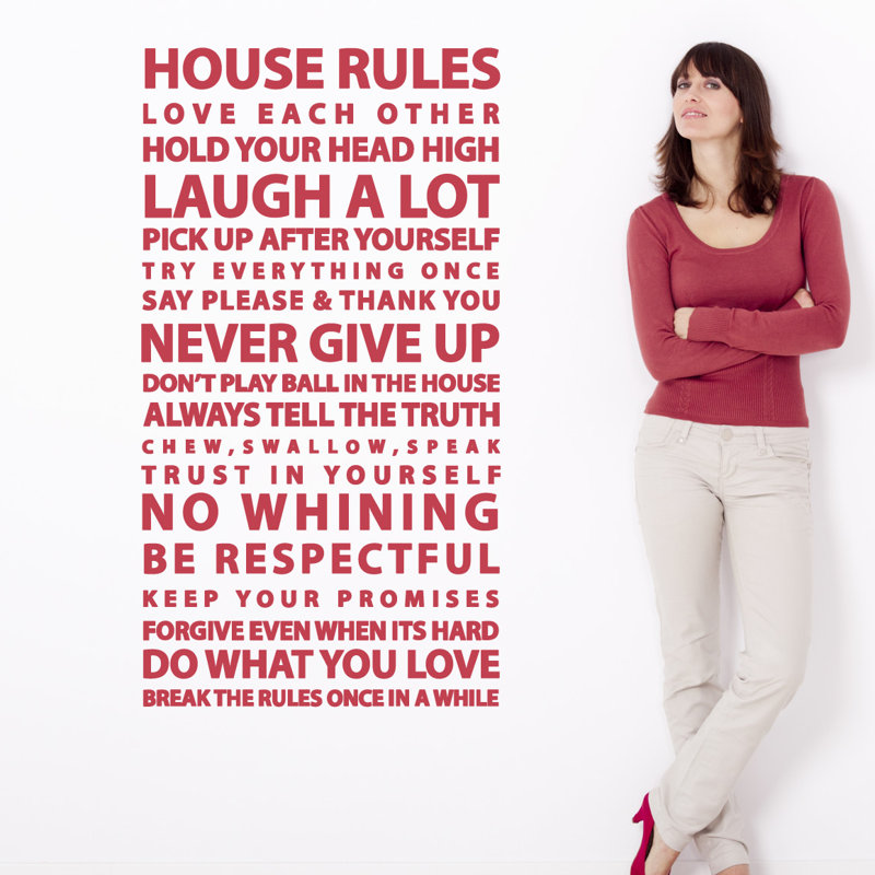 Décalcomanie murale citation "house rules", Rouge Dahlia, H 48 po x l 26 po x P 0,01 po