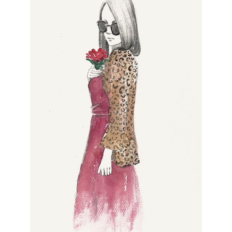 A Girl and Flowers - Painting Print, 122 cm H x 81 cm W, Black Floater Framed