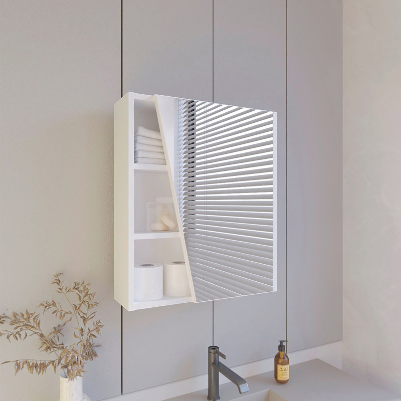 Armoire à pharmacie murale avec porte à miroir et rangement ouvert en blanc pour salle de bain, 30,5 po de hauteur, 11,75 de largeur, 11 de profondeur, complète la salle de bain blanc, porte, tablettes latérales essentielles, illumine