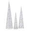 Metallic Silver 3pc Cone Set, Pre-Lit with Micro Warm White LED Lights, Battery Operated