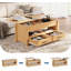 Table basse avec plateau relevable, table basse convertible avec plateau relevable en bois, 2 tiroirs et compartiment caché, table centrale avec rangement pour le bureau à domicile-1338525033