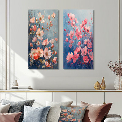Ensemble de 2 pièces d'art mural cornouiller rose et bleu Garden Of Dreams