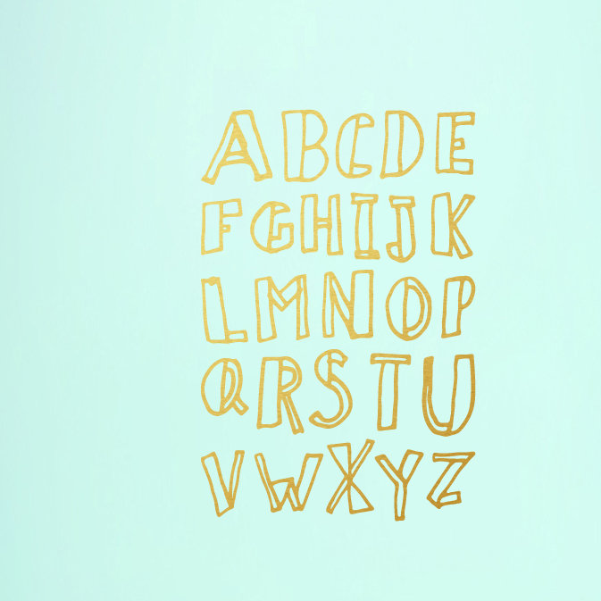 Décalcomanie murale alphabet doodle, Or