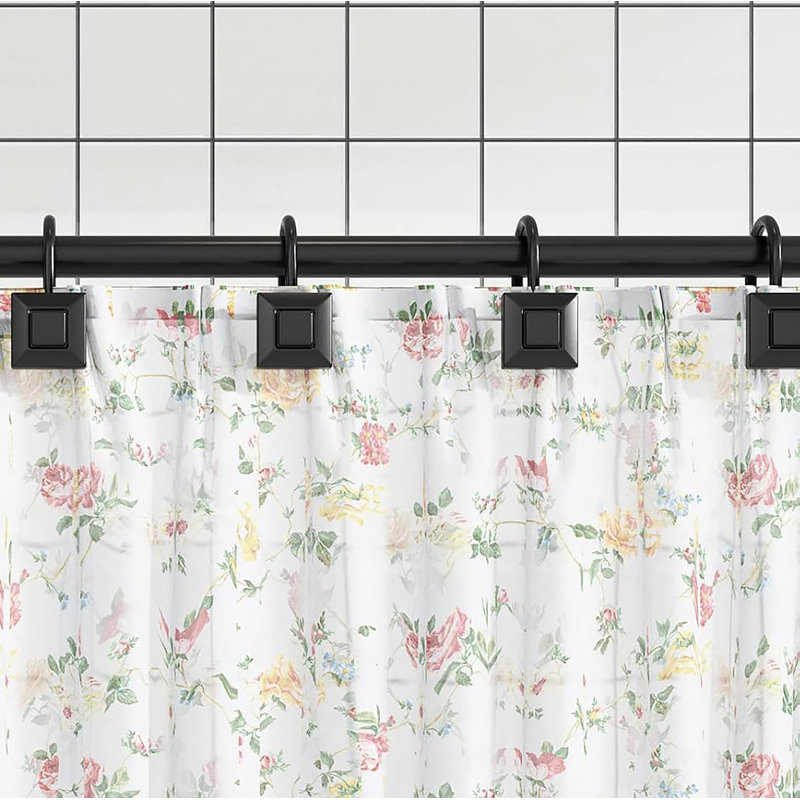 12 Piece Set - Matte Black Square Heavy Duty Shower Curtain Hooks Rings Rustproof Metal