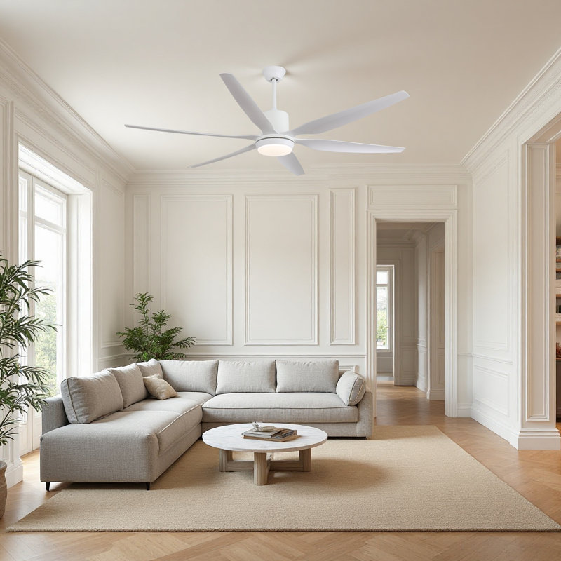 Grand ventilateur de plafond moderne de 66 po avec 6 pales en ABS, moteur à courant continu réversible, lumière DEL 3 couleurs et télécommande