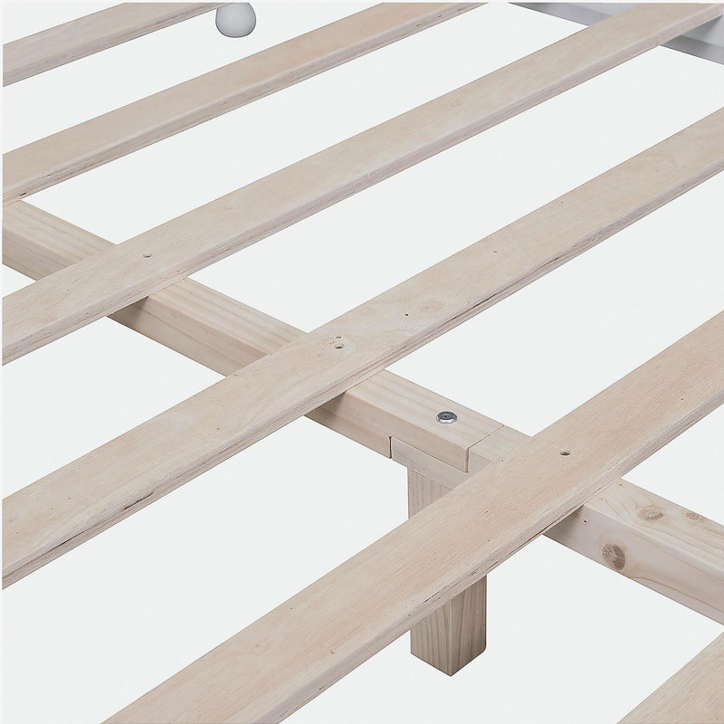 Base de lit plateforme en bois, lit plateforme de style rétro, avec support de traverse en bois, Blanc