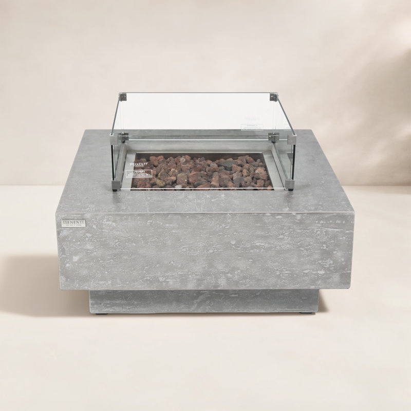 Manhattan 36" Outdoor Concrete Fire Table 45,000 BTU - Includes Lava Rocks & PVC Cover, Natural Gas, Light Gray