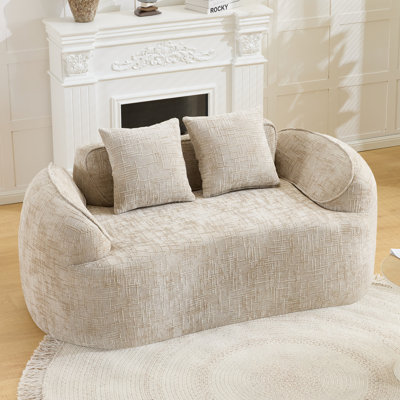 Boneless Curved Loveseat With 2 Throw Pillows