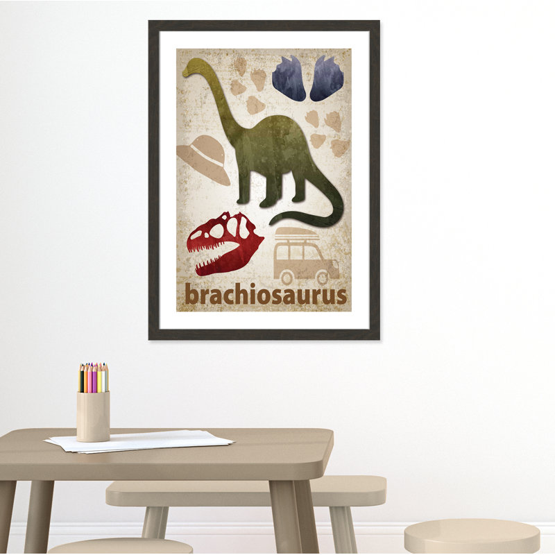 Adhésif décoratif dinosaures-03 ', H 36,5 po x l 26,5 po x P 0,625 po, Encadré plat à grain de bois noir