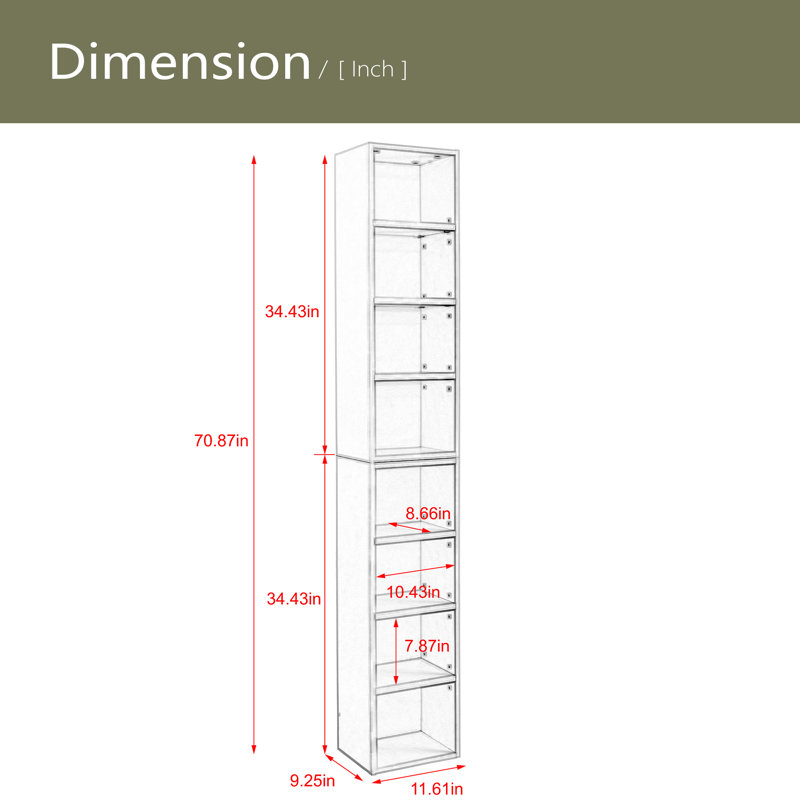 Étagère de rangement multimédia à 8 niveaux, armoire de rangement compacte CD DVD avec tablettes réglables, bibliothèque haute étroite pour le bureau à domicile, bibliothèque multifonctionnelle à deux étages