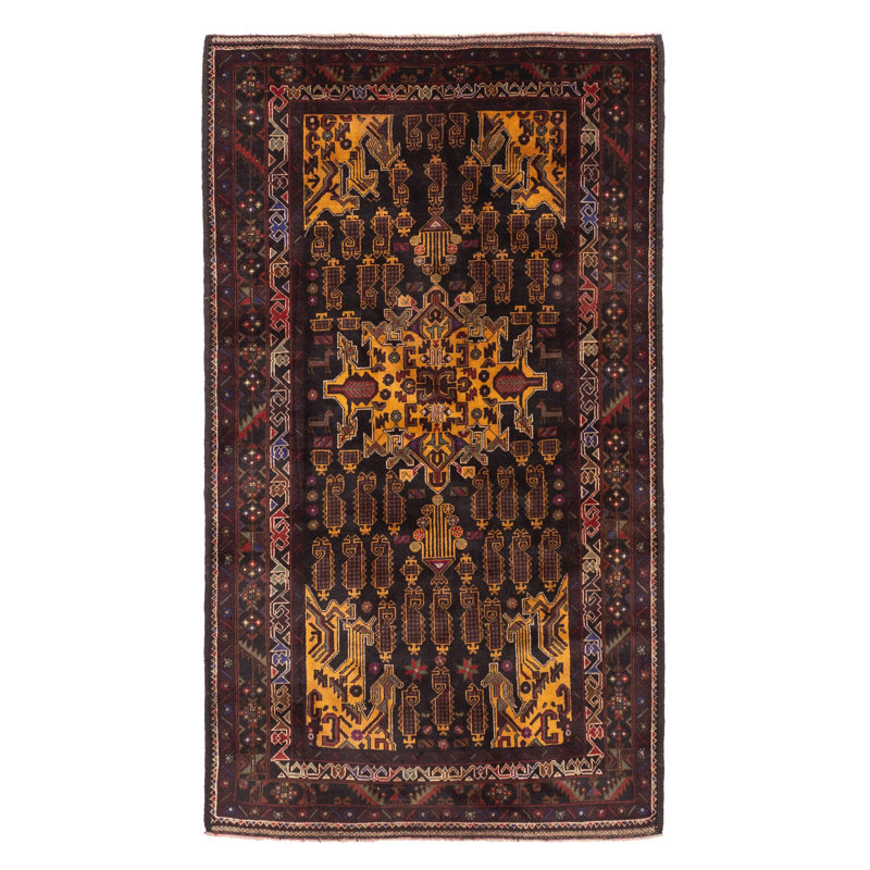 Tapis noir Teimani 3 pi 8 po x 6 pi 6 po