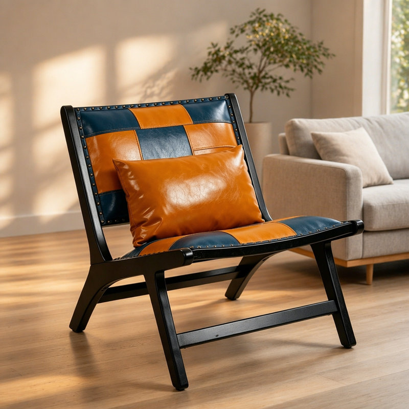Chaises d'appoint modernes pour le salon, fauteuil Mid-Century, chaise d'appoint pour l'intérieur, Blue+Yellow Faux Leather