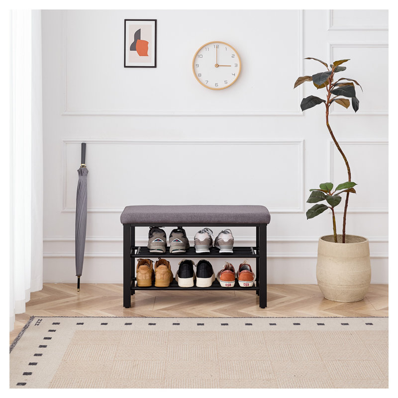 Modern Grey Entryway Storage Bench with Cushioned Seat - Space-Saving Shoe Bench for Hallway, Living Room & Bedroom
