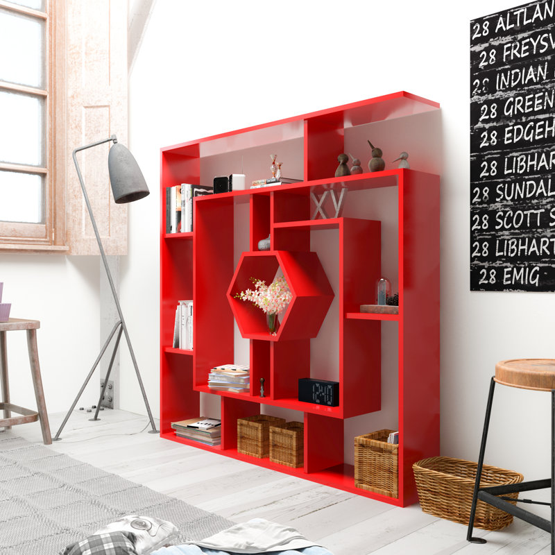134cm H x 134cm W Geometric Bookcase, Red