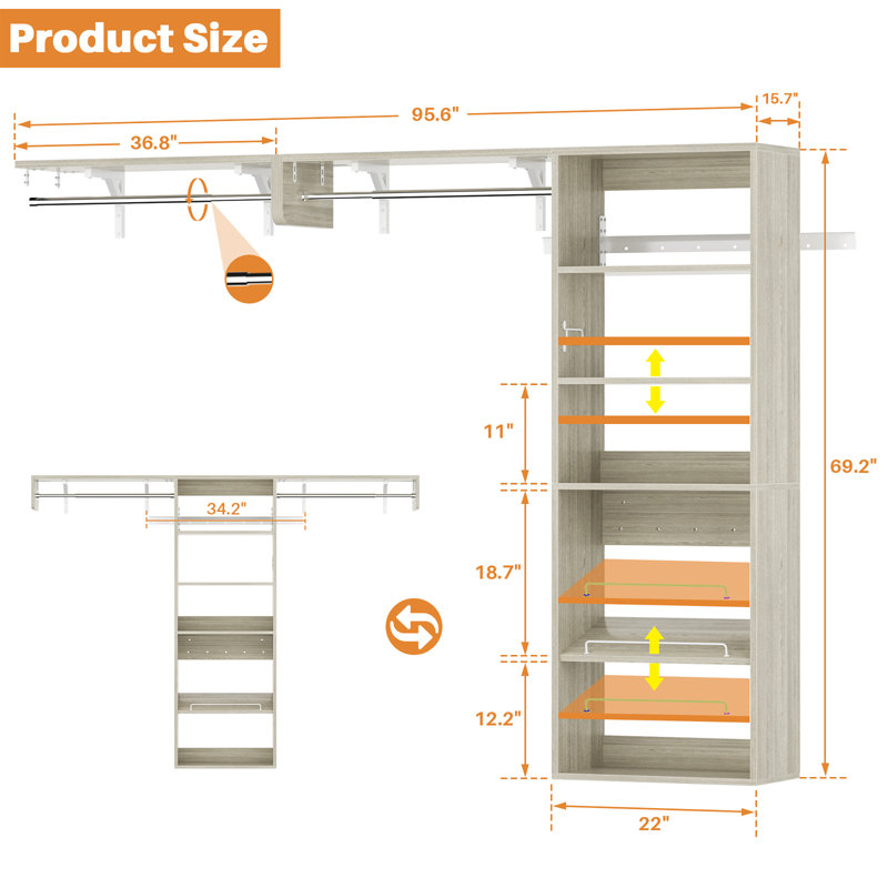 8Ft Wall Mounted Laundry Room Organizer, Natural