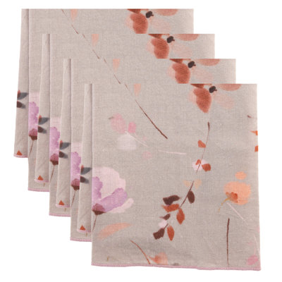 LINEN BLEND DINNER NAPKINS GRAY/LILAC FLORAL